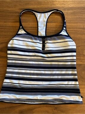 Nautica Striped Tankini Swim Top Womens S Black White Racerback Padded